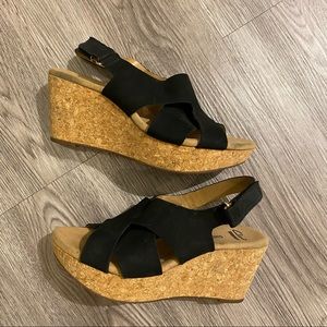 COPY - Clarks black suede strap cork wedge sandals